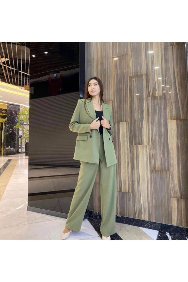 Women's Khaki Blazer Jacket and Pants Set - 6