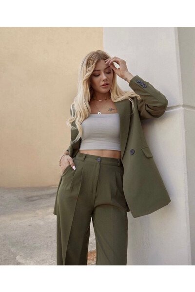 Women's Khaki Blazer Jacket and Pants Set - 1