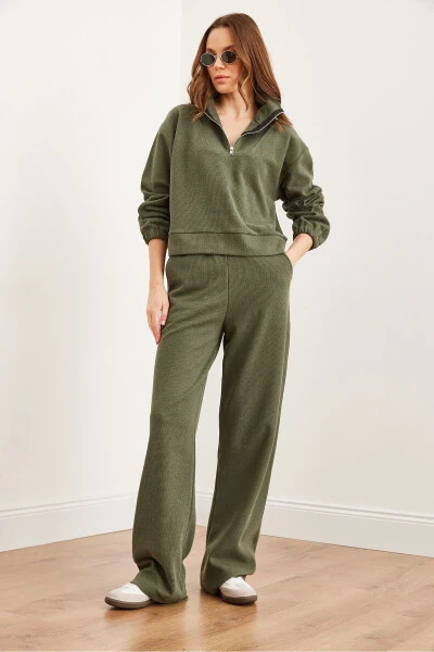 Women's Khaki Bottom and Top Polo Collar Salonic Set - 4