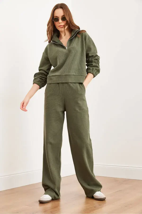 Women's Khaki Bottom and Top Polo Collar Salonic Set - 6