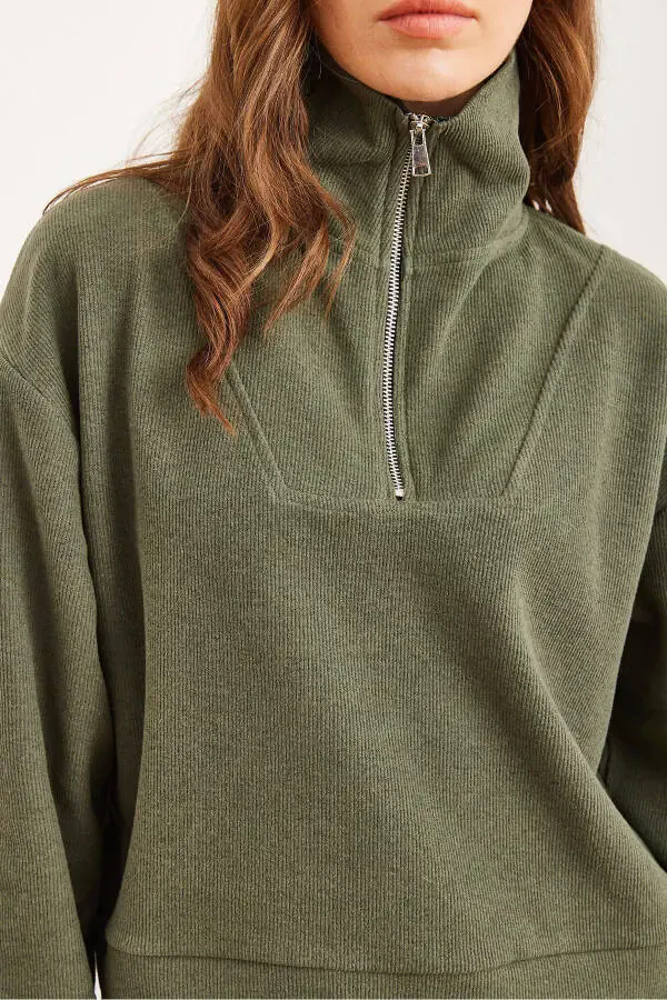 Women's Khaki Bottom and Top Polo Collar Salonic Set - 7