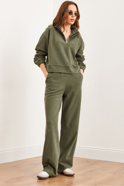 Women's Khaki Bottom and Top Polo Collar Salonic Set - OLALOOK