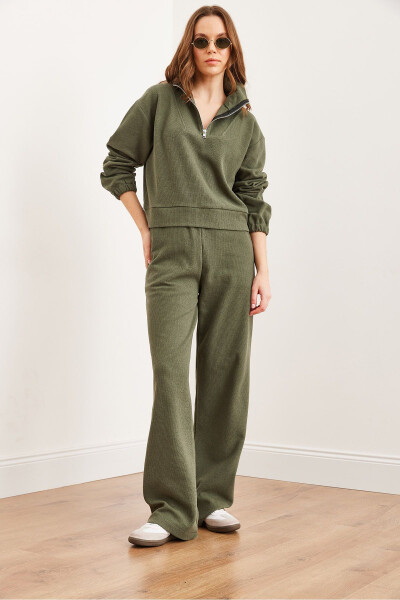 Women's Khaki Bottom and Top Polo Collar Salonic Set - OLALOOK (1)