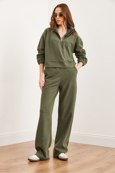 Women's Khaki Bottom and Top Polo Collar Salonic Set - 4