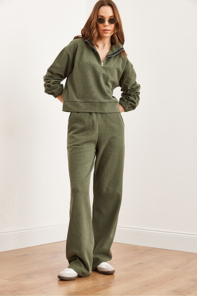 Women's Khaki Bottom and Top Polo Collar Salonic Set - 5