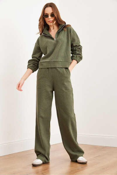 Women's Khaki Bottom and Top Polo Collar Salonic Set - 6