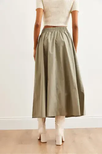 Women's Khaki Elastic Waist Parachute Bell Skirt ETK-1900 - 6
