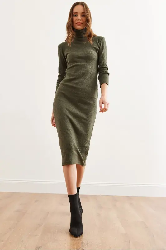 Women's Khaki Full Fisherman Flannel Midi Dress CLO-19 - 2