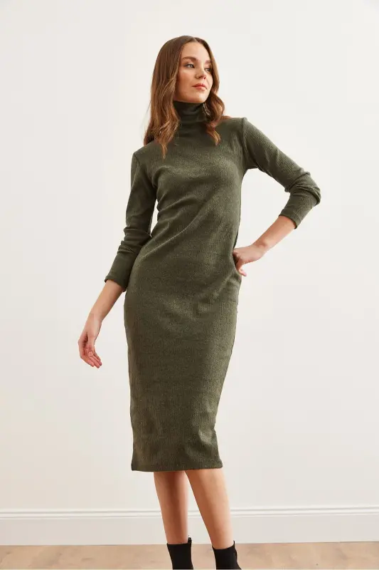 Women's Khaki Full Fisherman Flannel Midi Dress CLO-19 - 3