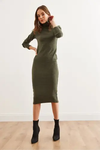 Women's Khaki Full Fisherman Flannel Midi Dress CLO-19 - 4