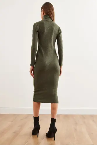 Women's Khaki Full Fisherman Flannel Midi Dress CLO-19 - 6