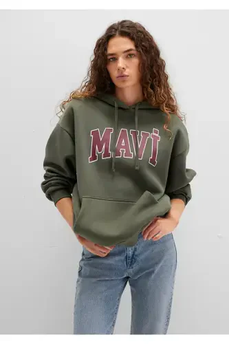 Women's Khaki Green M1600361-71581 Hooded Sweatshirt - MAVI (1)