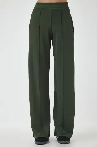 Women's Khaki High Waist Flexible Tracksuit Bottoms BF00030-Khaki - 3
