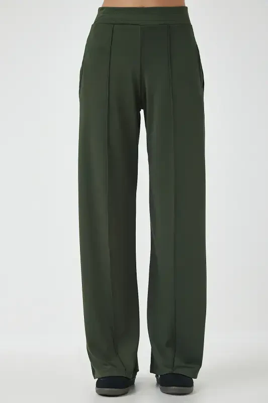 Women's Khaki High Waist Flexible Tracksuit Bottoms BF00030-Khaki - 3
