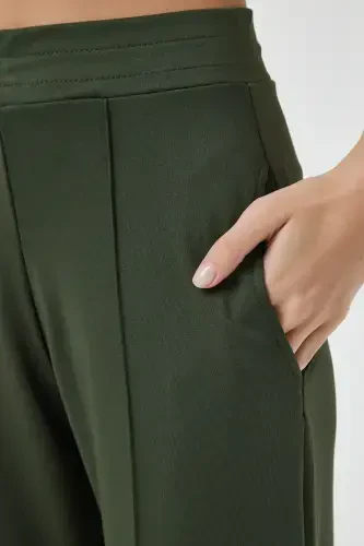 Women's Khaki High Waist Flexible Tracksuit Bottoms BF00030-Khaki - 4