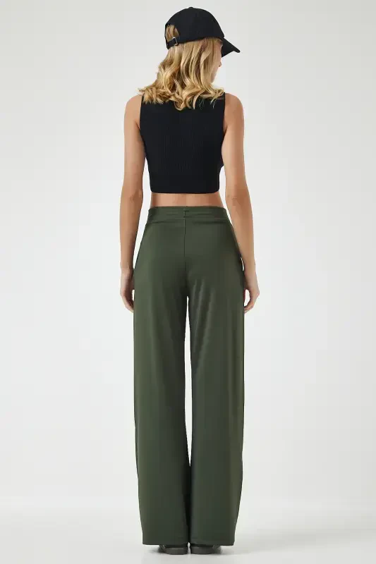 Women's Khaki High Waist Flexible Tracksuit Bottoms BF00030-Khaki - 5