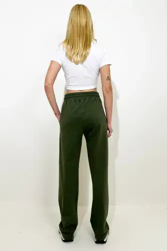 Women's Khaki High Waist Pin-Tuck Front Wide Leg Double Pocket Sweatpants ALC-X7957-Khaki - 4