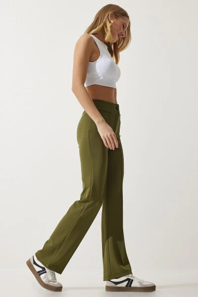 Women's Khaki High-Waisted Lycra Comfortable Knit Pants RV00090 - 2
