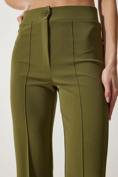Women's Khaki High-Waisted Lycra Comfortable Knit Pants RV00090 - 4