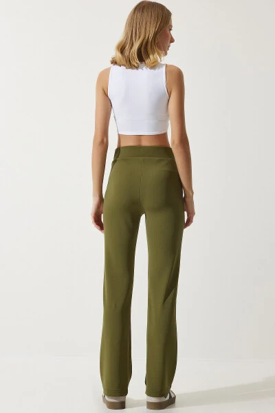 Women's Khaki High-Waisted Lycra Comfortable Knit Pants RV00090 - 5