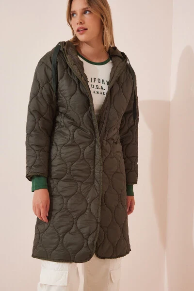 Women's Khaki Hooded Quilted Coat Modazone00052 - HAPPINESS İSTANBUL