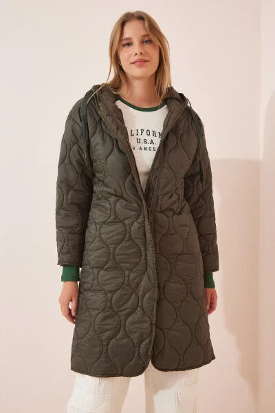Women's Khaki Hooded Quilted Coat Modazone00052 - HAPPINESS İSTANBUL (1)