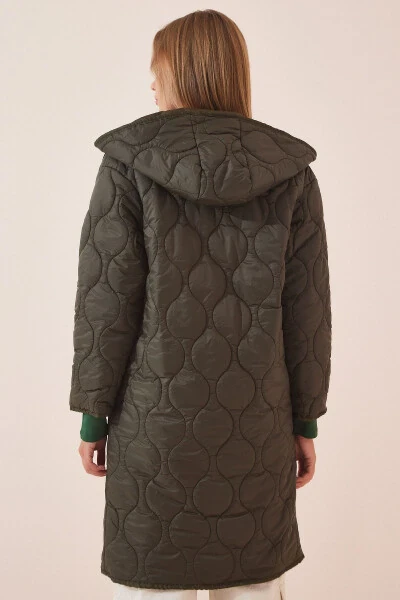 Women's Khaki Hooded Quilted Coat Modazone00052 - 3