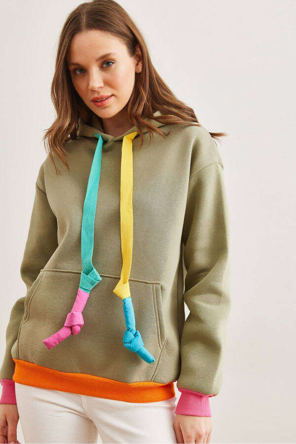 Women's Khaki Hoodie Drawstring Detailed Sweatshirt SWT-19000710 - 1