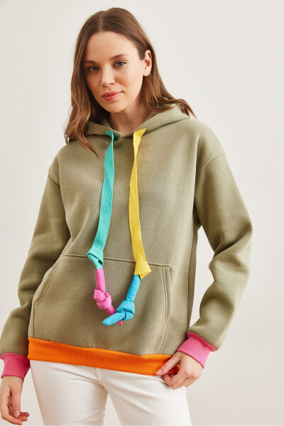 Women's Khaki Hoodie Drawstring Detailed Sweatshirt SWT-19000710 - 2