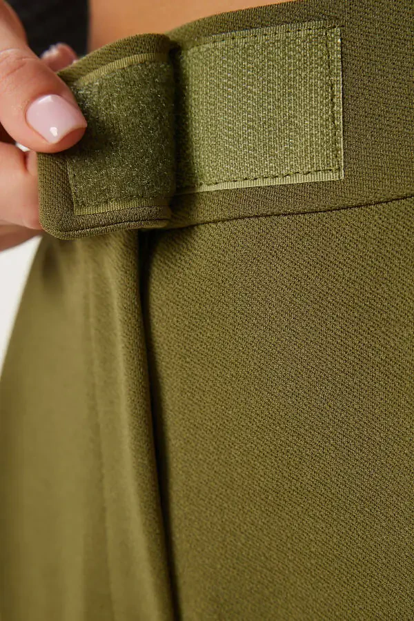 Women's Khaki Hook-and-Loop Waistband Comfortable Woven Trousers RV00150 - 4