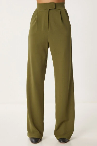 Women's Khaki Hook-and-Loop Waistband Comfortable Woven Trousers RV00150 - 6