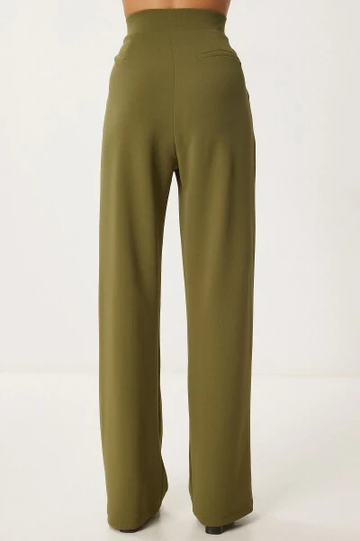 Women's Khaki Hook-and-Loop Waistband Comfortable Woven Trousers RV00150 - 7