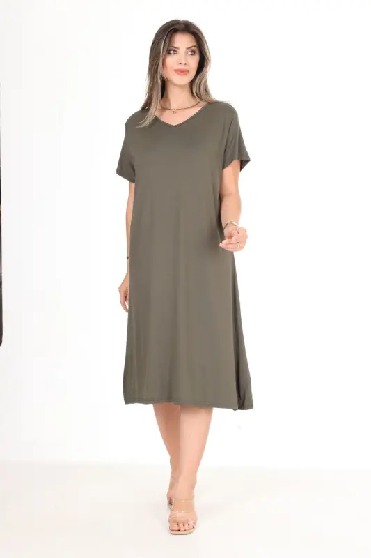 women's khaki jersey plus size dress-khaki - ECEYAMAN MODA