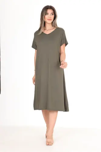 women's khaki jersey plus size dress-khaki - ECEYAMAN MODA (1)