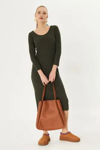 Women's Khaki Long Corset Dress ARM-24K001028 - 1