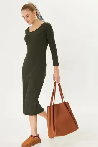 Women's Khaki Long Corset Dress ARM-24K001028 - ARMONIKA (1)