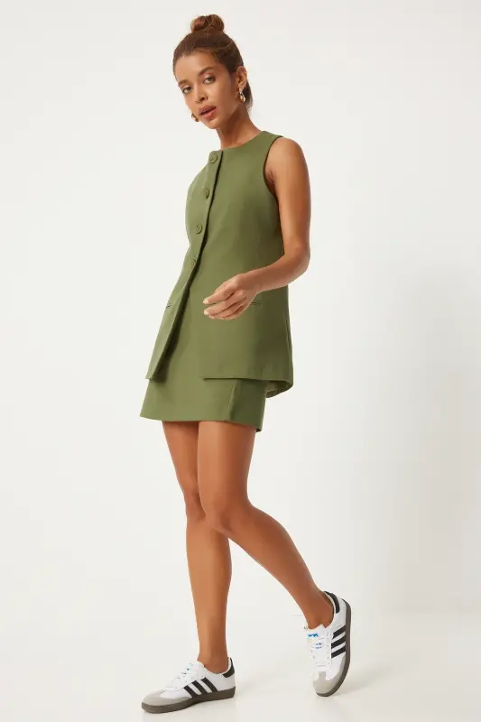 Women's Khaki Mini Woven Skirt FN03240-Khaki - 2
