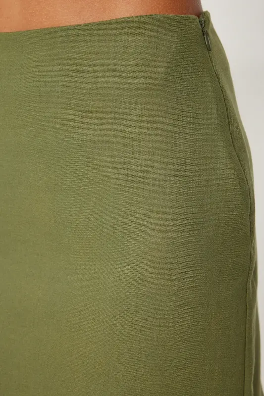 Women's Khaki Mini Woven Skirt FN03240-Khaki - 3