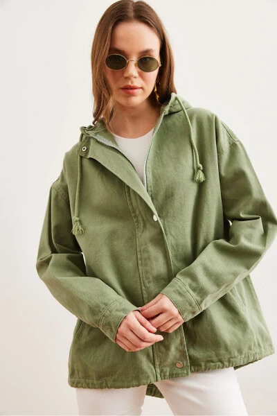 Women's Khaki Pocket Zipper Snap Detail Gabardine Jacket CKT-19000419 - OLALOOK