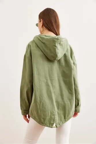Women's Khaki Pocket Zipper Snap Detail Gabardine Jacket CKT-19000419 - 3