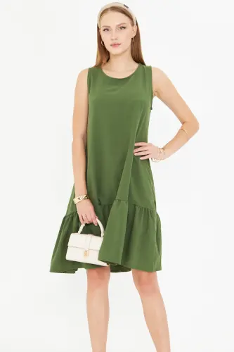 Women's Khaki Sleeveless Ruffled Dress ARM-18Y001156 - KHAKI 