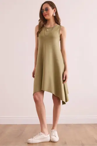 Women's Khaki Soft Touch Sleeveless Bell Dress ELB-19 