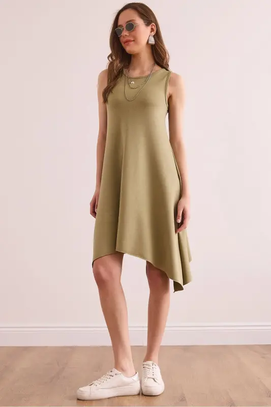 Women's Khaki Soft Touch Sleeveless Bell Dress ELB-19 - 1