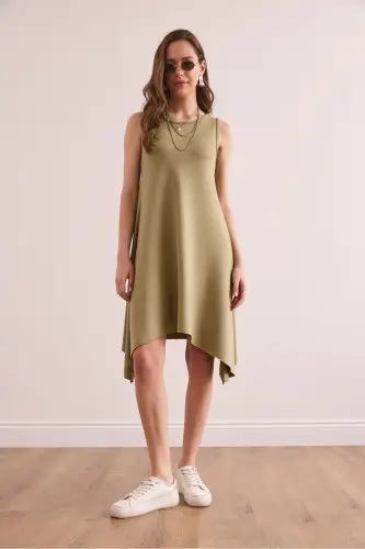 Women's Khaki Soft Touch Sleeveless Bell Dress ELB-19 - OLALOOK (1)