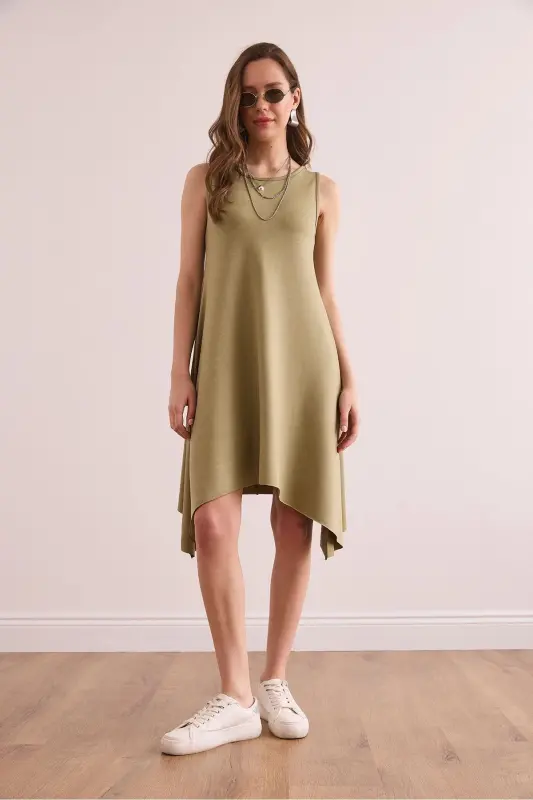Women's Khaki Soft Touch Sleeveless Bell Dress ELB-19 - 2