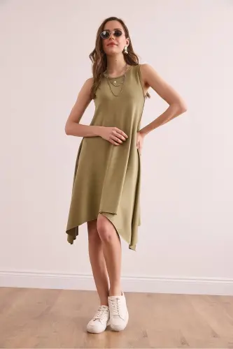 Women's Khaki Soft Touch Sleeveless Bell Dress ELB-19 - 3
