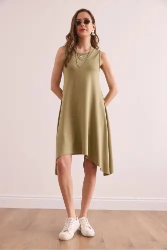 Women's Khaki Soft Touch Sleeveless Bell Dress ELB-19 - 4