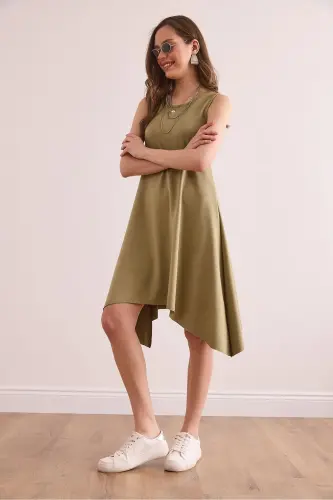 Women's Khaki Soft Touch Sleeveless Bell Dress ELB-19 - 5