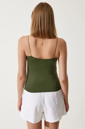 Women's Khaki Spaghetti Strap Knit Body Blouse LD00018-Khaki - 4