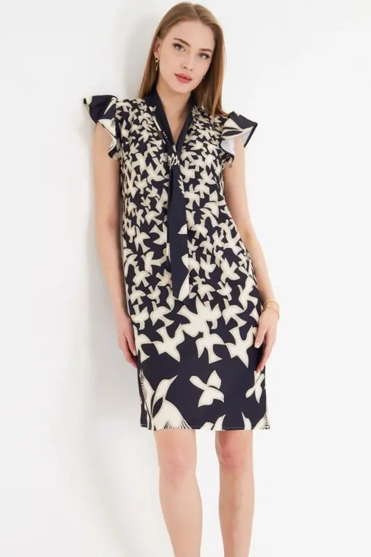 Women's Khaki V-Neck Ruffled Sleeves Bow Detail - ARMONIKA